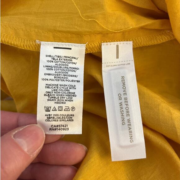 Loft Eyelet Embroidered Tiered Cotton Knee Length Dress Size S Yellow Boho NWT - Picture 4 of 6